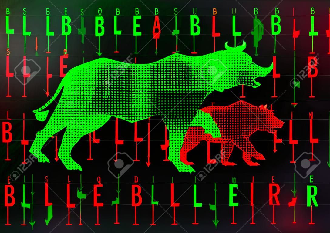 绿色的公牛和红色的熊。股票交易的概念。