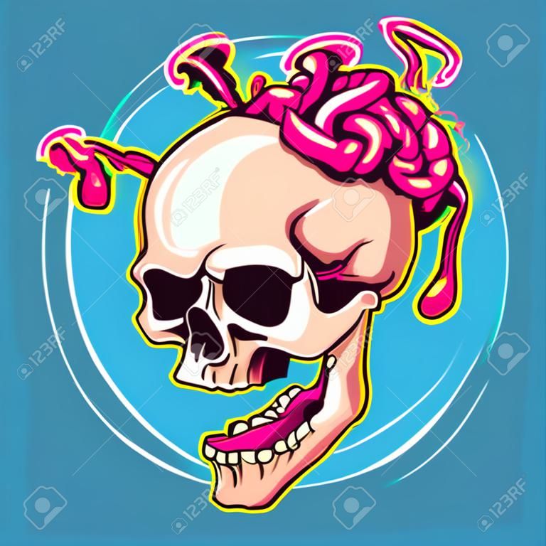 Explosive vector of a side view skull with brains and green liquid