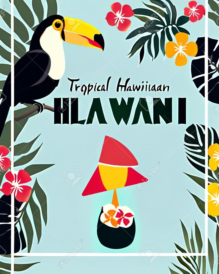Tropical Hawaiian Poster with toucan. Party template