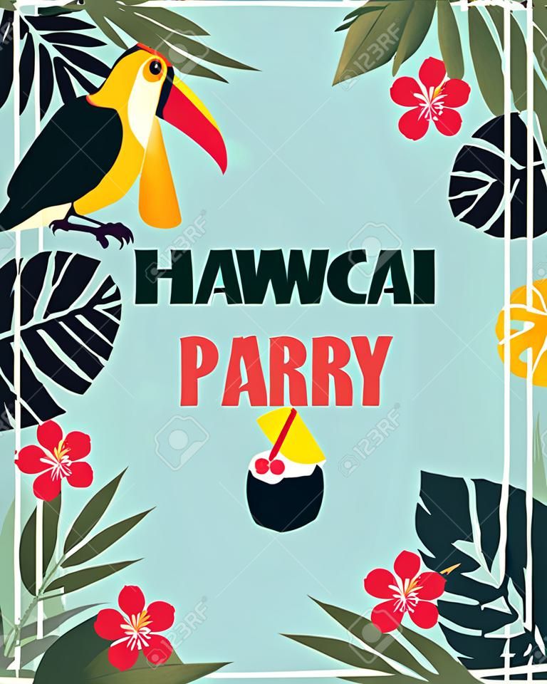 Tropical Hawaiian Poster with toucan. Party template