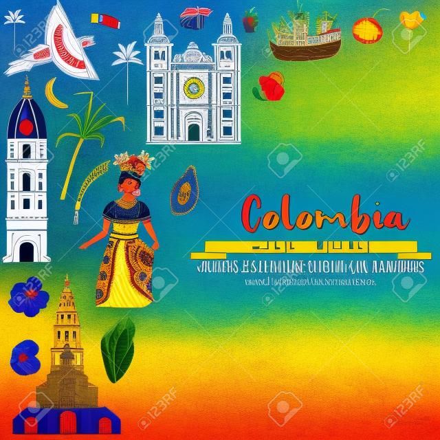 Tourist poster with famous destination of Colombia