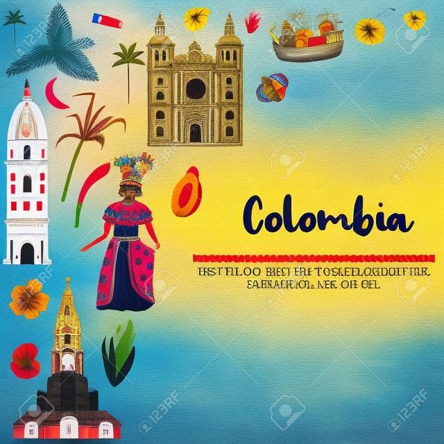 Tourist poster with famous destination of Colombia