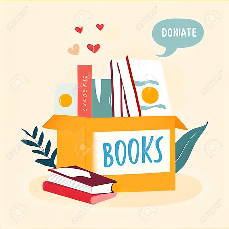 Cardboard box with books for donations, charity