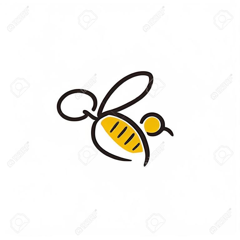 Logo dell'ape con uno stile di linea semplice colorato in nero e giallo