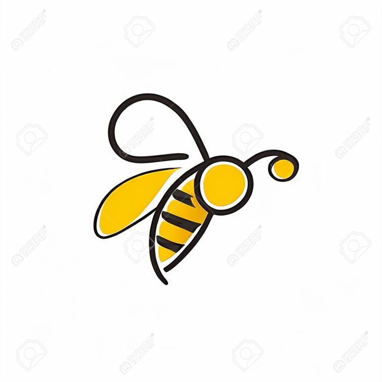 Logotipo de abeja con estilo de línea simple de color negro y amarillo.