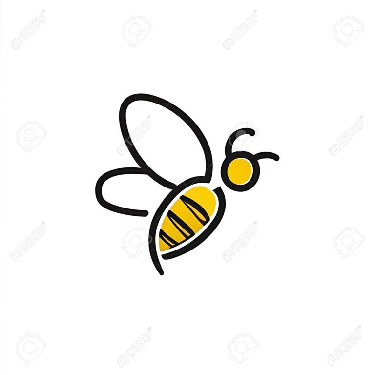 Logotipo de abelha com estilo de linha simples colorido preto e amarelo