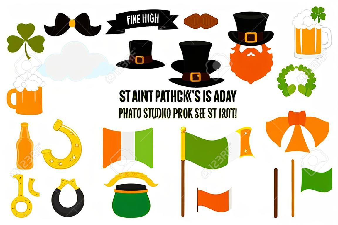 St. Saint Patricks Day icon photo booth props set.