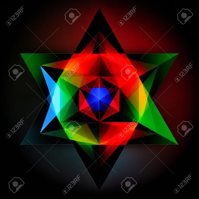 Abstraktes glühendes Hexagramm lokalisiert auf schwarzem Hintergrund