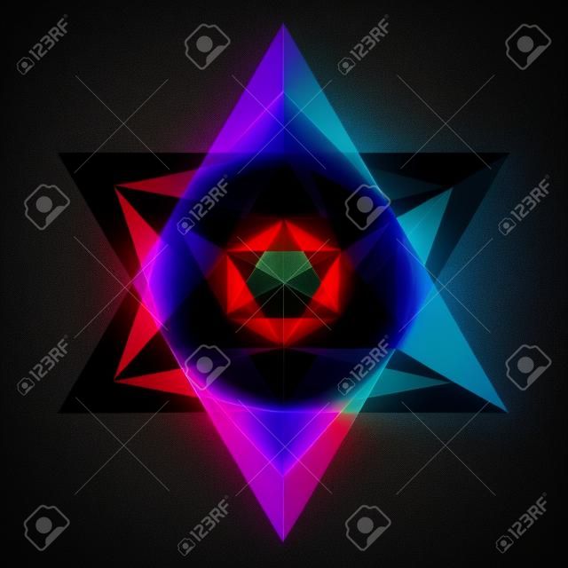 Hexagram lumineux abstrait isolé sur fond noir
