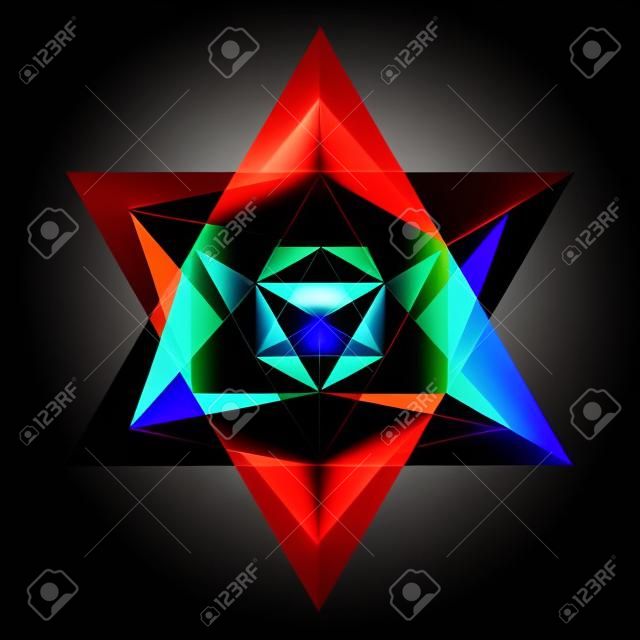 Hexagram lumineux abstrait isolé sur fond noir