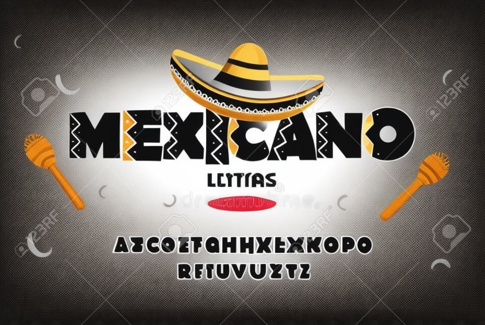 Mexican letters for advertising. Mexican letters for advertising, title or logo design. Modern font. Mexican style Latin alphabet letters. Alphabet. Isolated vector illustration.