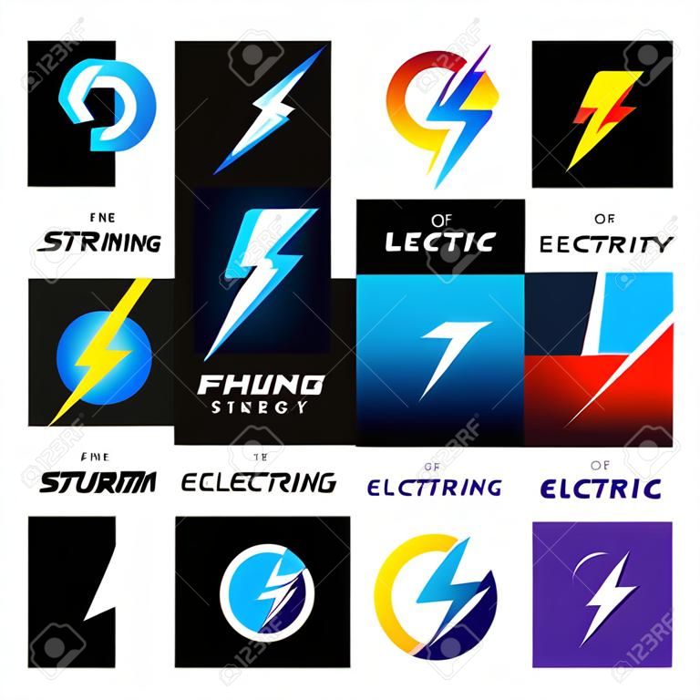 Set of Electricity Logo Concept. Lightning icon. Energy and thunder storm symbol concept. Logo design vector with gradient color