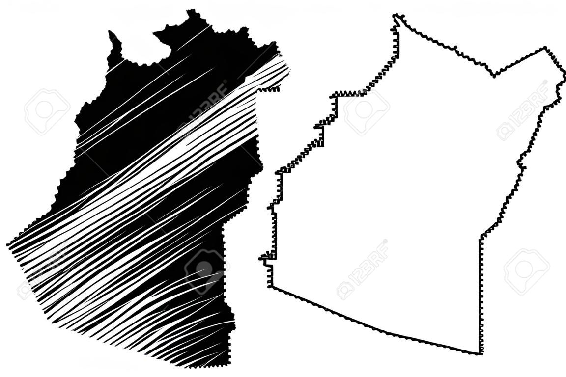Illustrazione vettoriale della mappa della provincia di Buenos Aires (regione dell'Argentina, Repubblica argentina, province dell'Argentina), schizzo scarabocchio Mappa di Buenos Aires