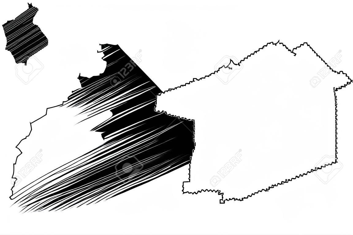 Illustrazione vettoriale della mappa della provincia di Buenos Aires (regione dell'Argentina, Repubblica argentina, province dell'Argentina), schizzo scarabocchio Mappa di Buenos Aires