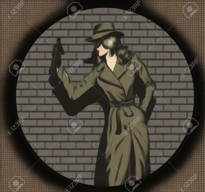 Oude stijl meisje detective, zoals uit de vijftiger jaren.