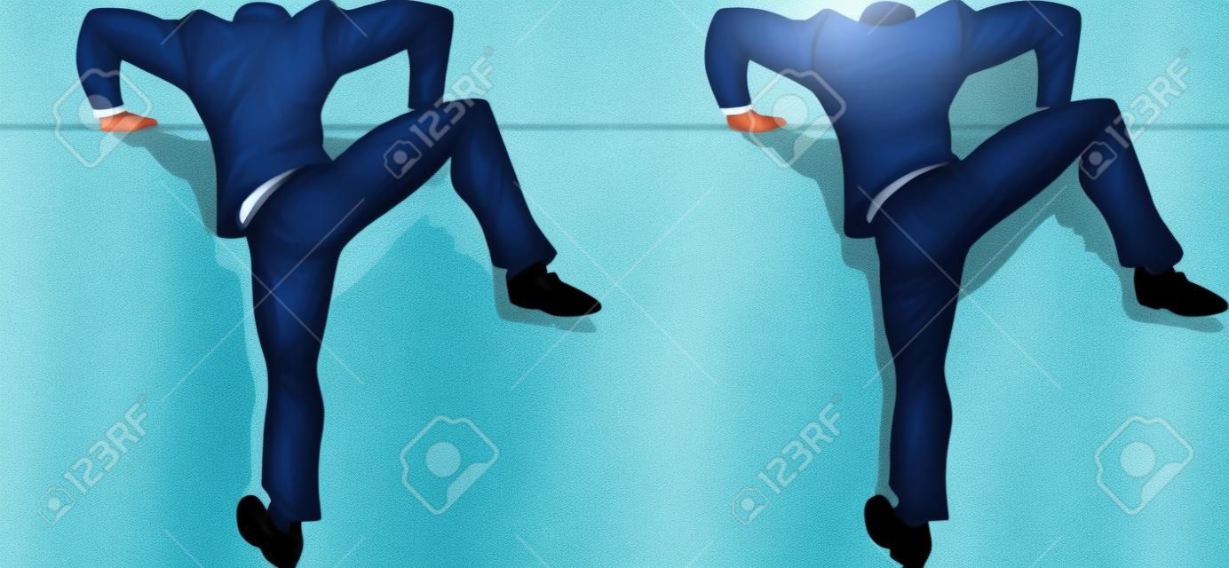 Businessman climbing the wall of success. One colour, one in outline 