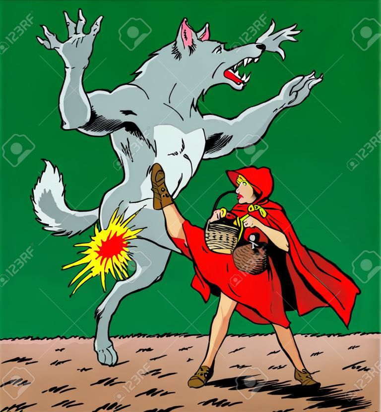 Little Red Riding Hood calci il lupo, buono per autodifesa.