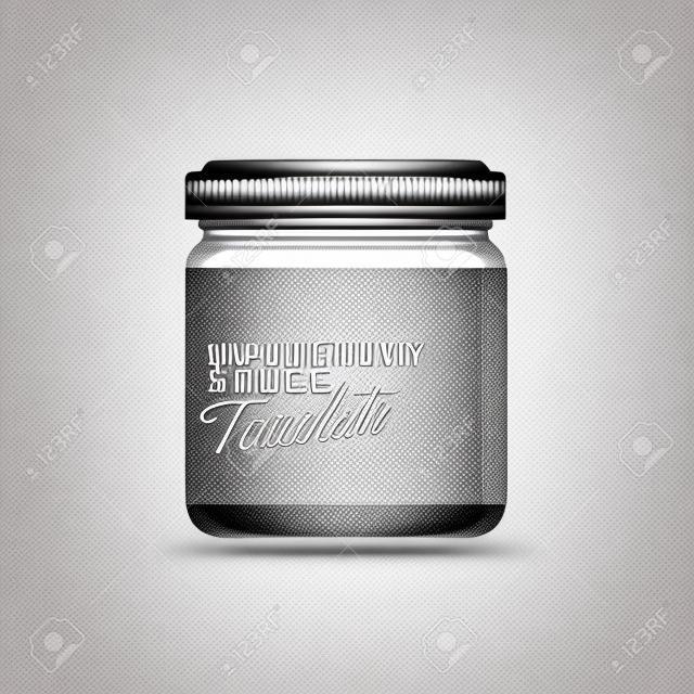 Jam Jar Collection : Premium glass container with label template isolated on light grey background : Vector Illustration