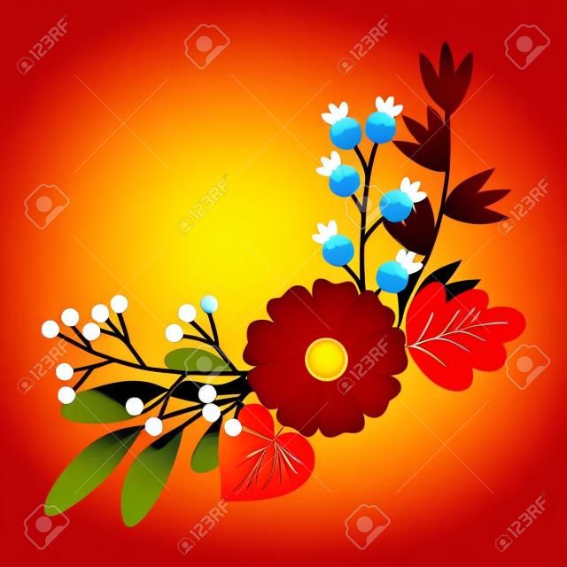 Flower bouquet with red and yellow flowers. Vector illustration.