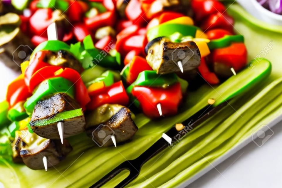raw shish kebab with various vegetables