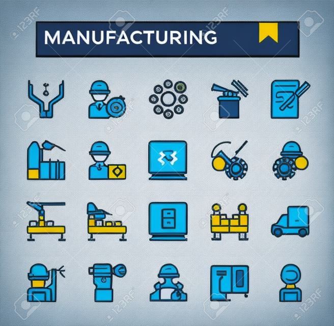 Manufacturing outline design icon set.