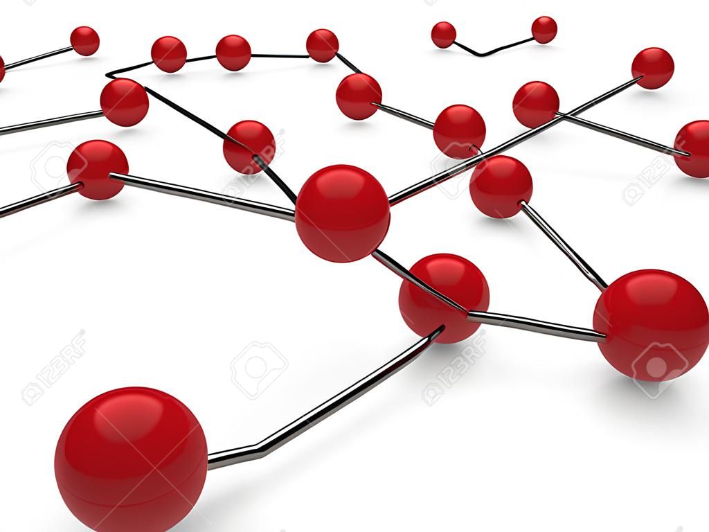 3d rouge chromé boule réseau de communication blanc