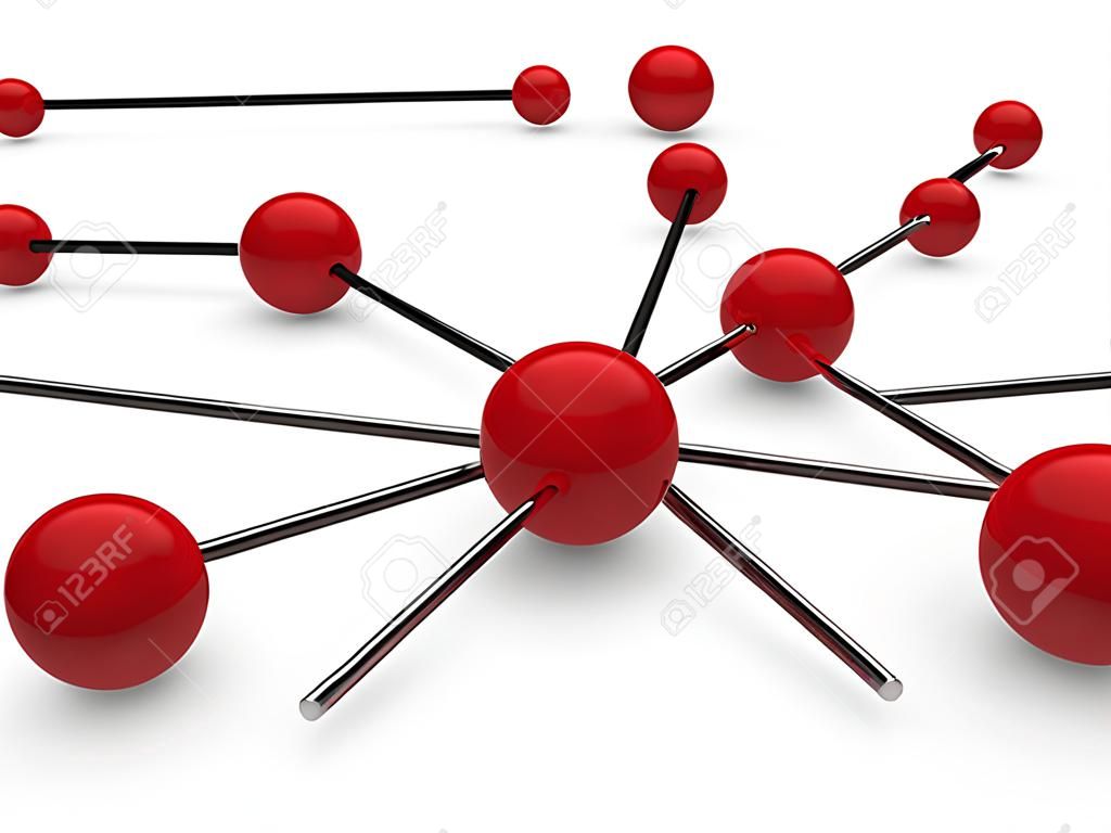 3d rouge chromé boule réseau de communication blanc