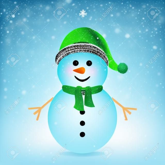 Schneemann mit Schal Hut grünen Schnee Hintergrund