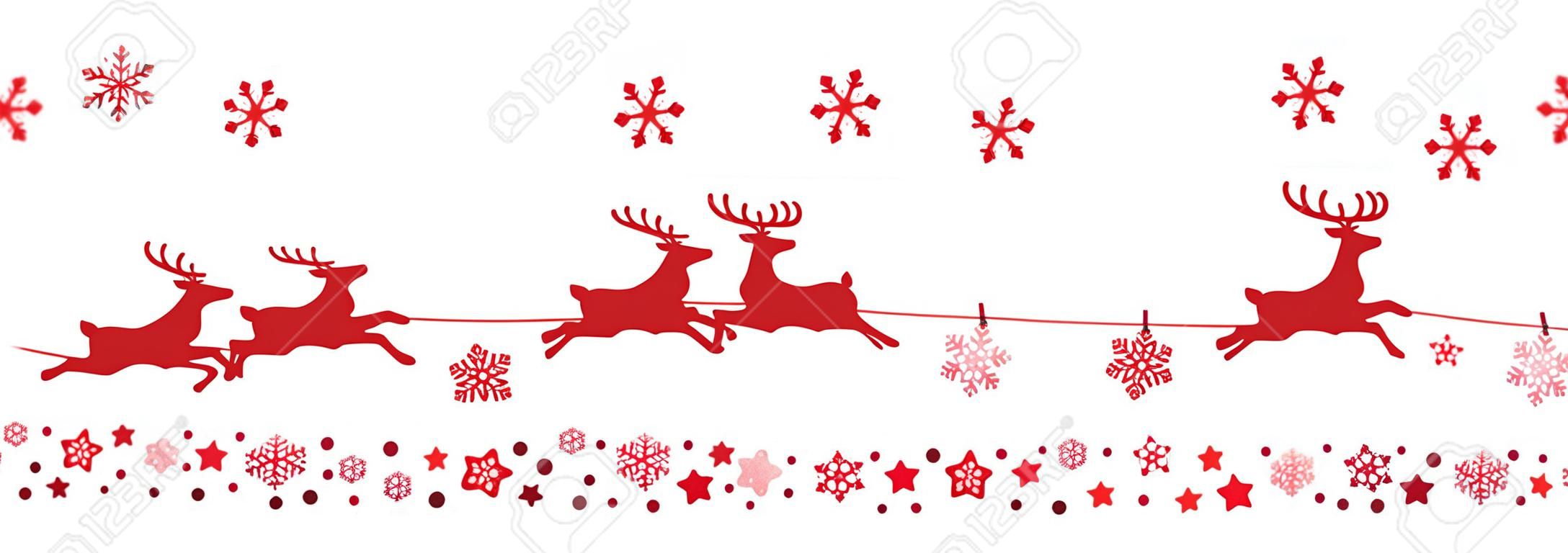 latające renifery sanie Santa czerwone płatki śniegu sylwetka