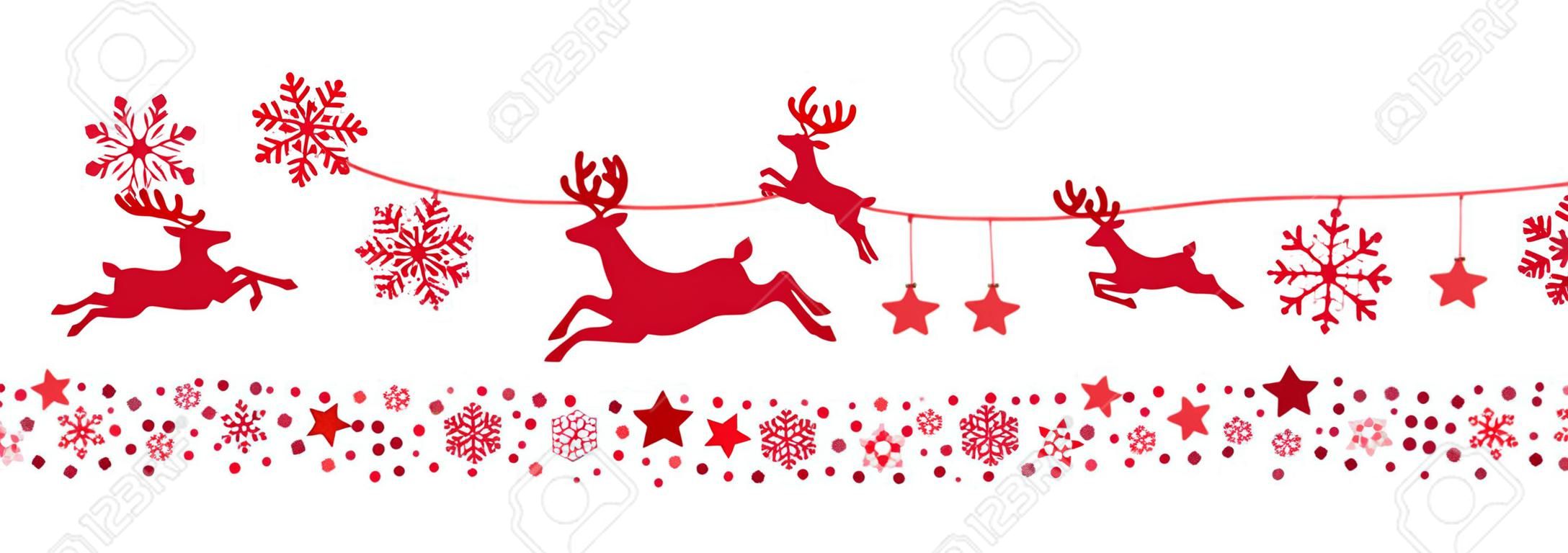 圣诞老人雪橇驯鹿飞翔雪花红色剪影