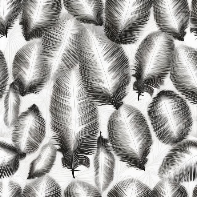 Seamless pattern di piume bianche e nere