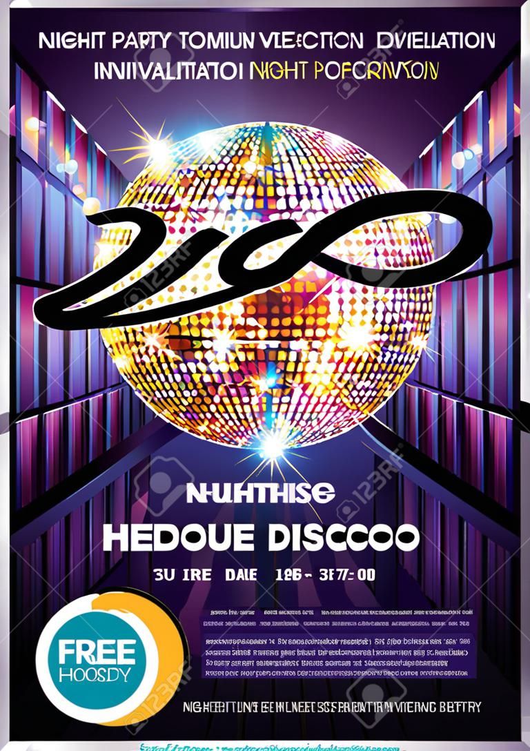 Vector night party invitation disco style. Vector template graphic.