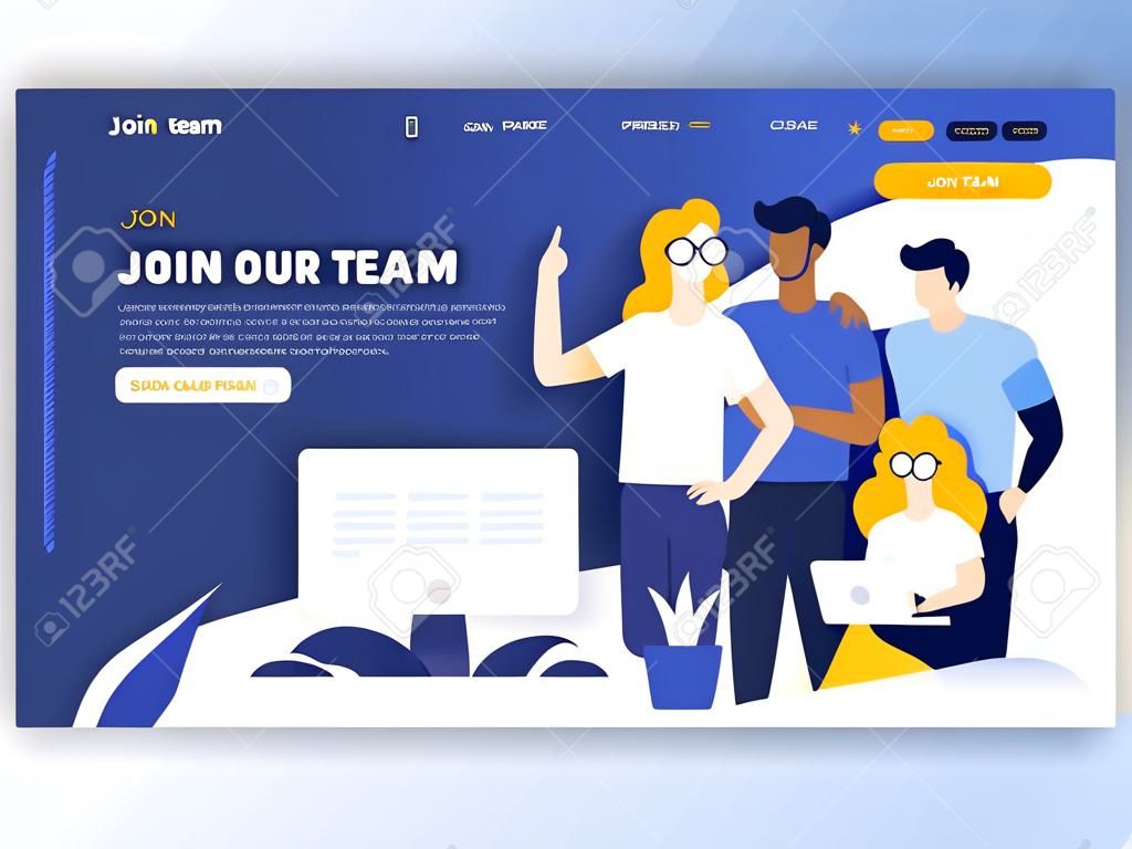 Landing page template of Join our team. Modern flat design concept of web page design for website and mobile website. Easy to edit and customize. Vector illustration