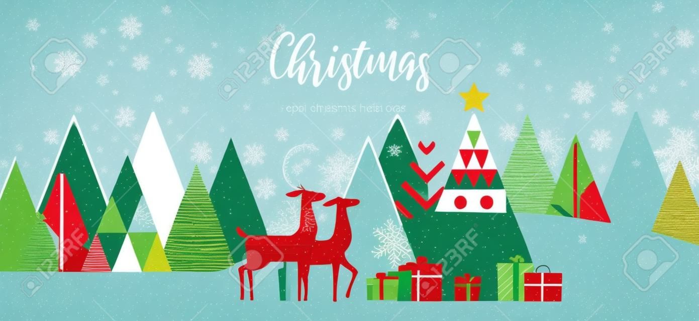 Modern Flat design Creative Christmas groeting card. Abstract kerstbomen, vakantie thema. Kan gebruikt worden als kerstkaart, poster, banner, frame.
