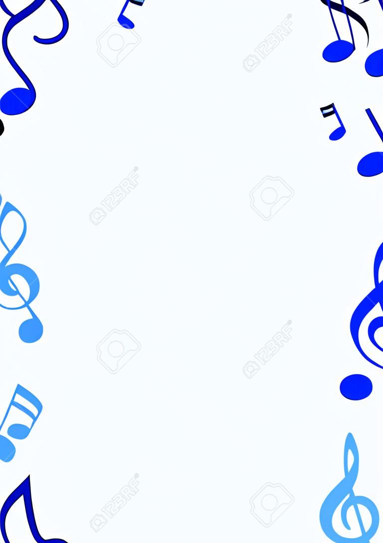 Ilustración de un marco hecho de azul notas musicales