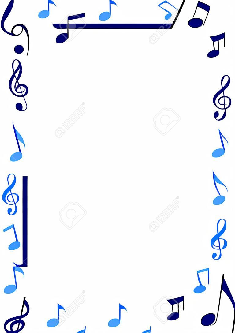 Ilustración de un marco hecho de azul notas musicales