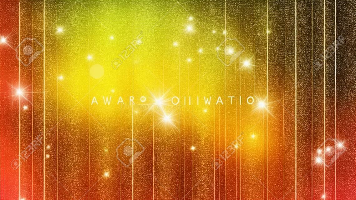 Award nominatie ceremonie luxe achtergrond met gouden glitter schittert, lijnen en bokeh. Vector presentatie glanzende poster. Film of muziek festival poster ontwerp template.