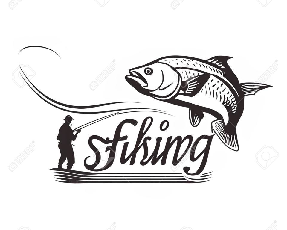 Modelo de vetor de logotipo de pesca vintage