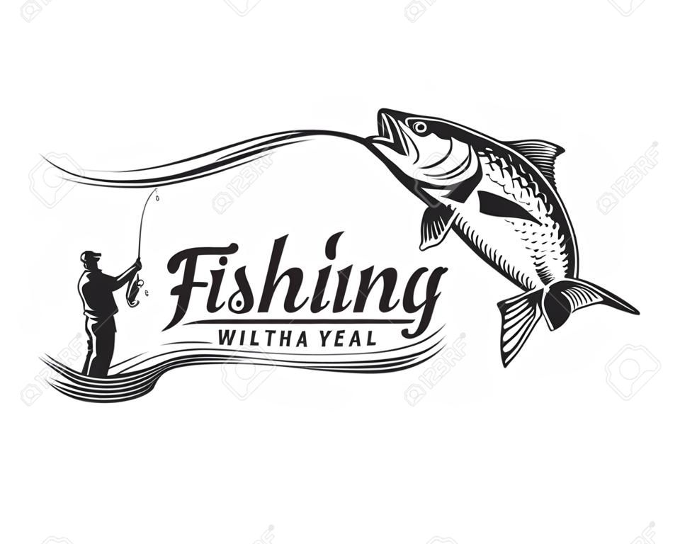 Modelo de vetor de logotipo de pesca vintage