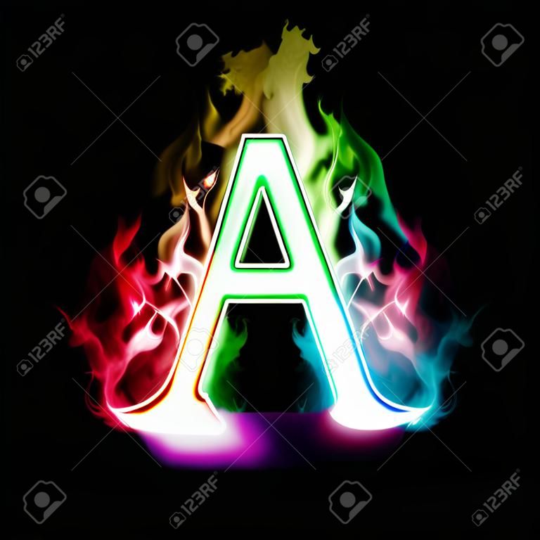 Carta ardente com arco-íris colorido chamas verdadeiras e fumaça