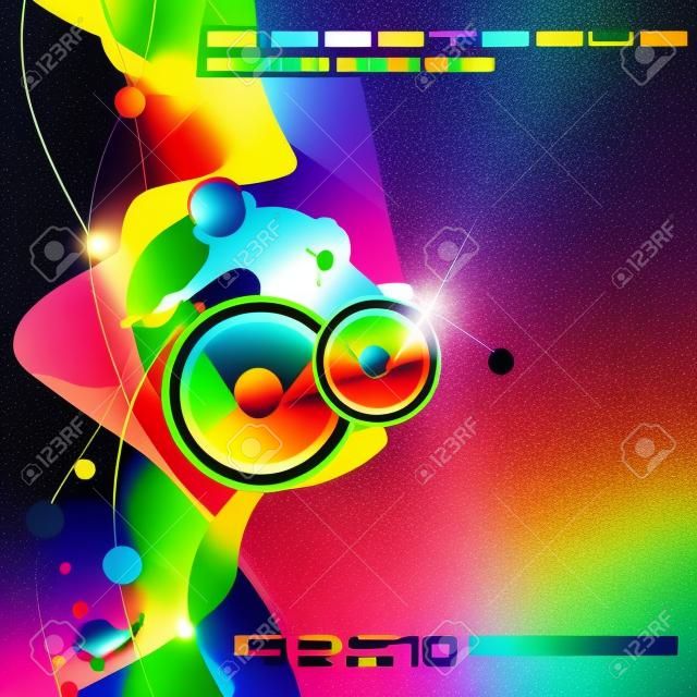 Poster Sfondo per musica evento discoteca internazionale con colori arcobaleno, elementi di design astratti e un sacco di stelle!