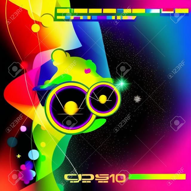 Poster Sfondo per musica evento discoteca internazionale con colori arcobaleno, elementi di design astratti e un sacco di stelle!