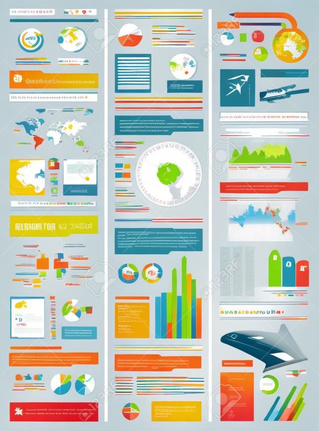 infographics page with a lot of design elements like chart, globe, icons, graphics, maps, cakes, human shapes and so on  Ideal for business analisys rapresentation 