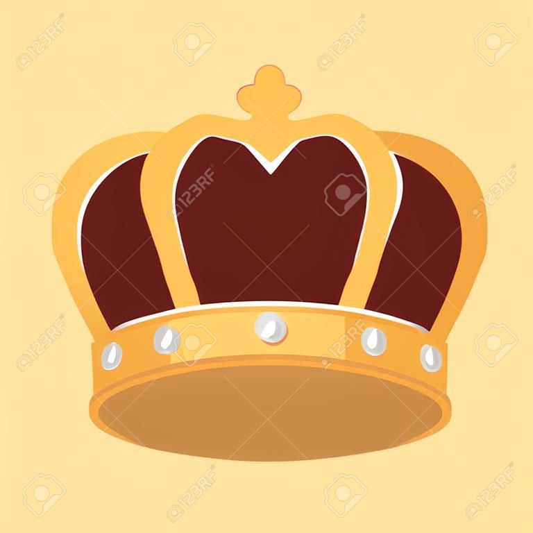 Isolierter farbiger Symbolvektor für den König oder die Königin mit goldener Krone