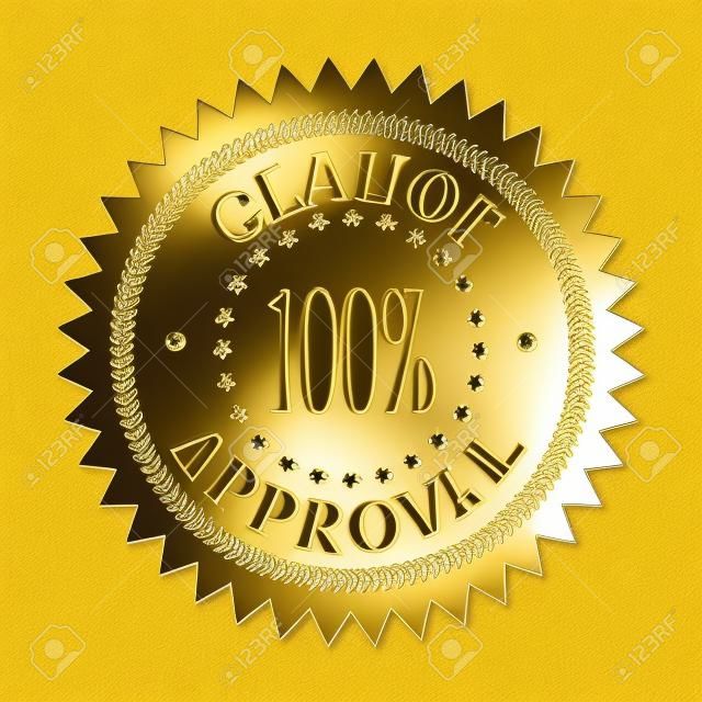 Un sigillo d'oro del distintivo approvazione isolato su uno sfondo bianco