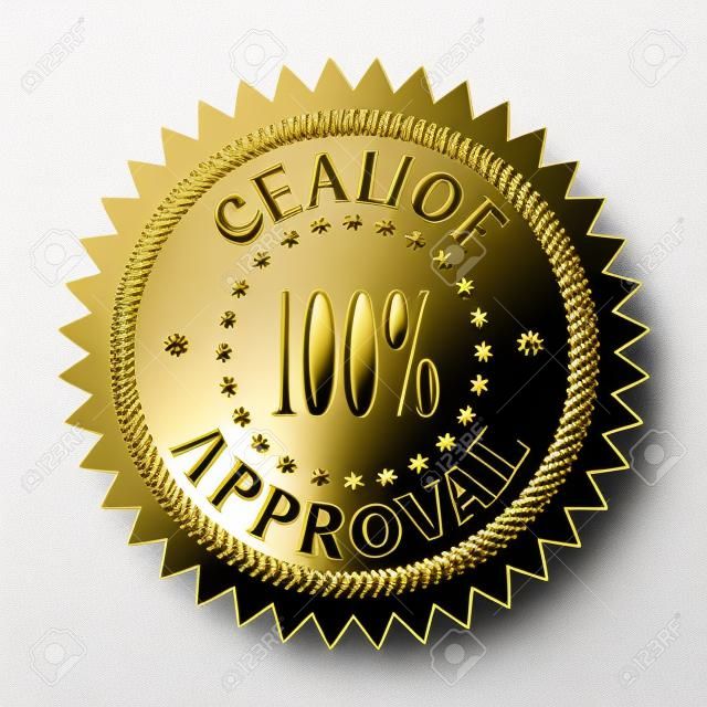 A gold seal of approval badge isolated on a white background