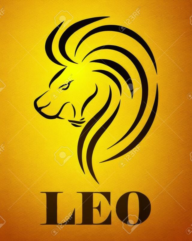 Golden line logo of lion head. It is sign of leo zodiac.