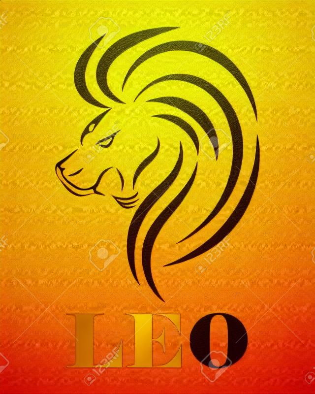 Logo della linea dorata della testa di leone. È il segno dello zodiaco leone.
