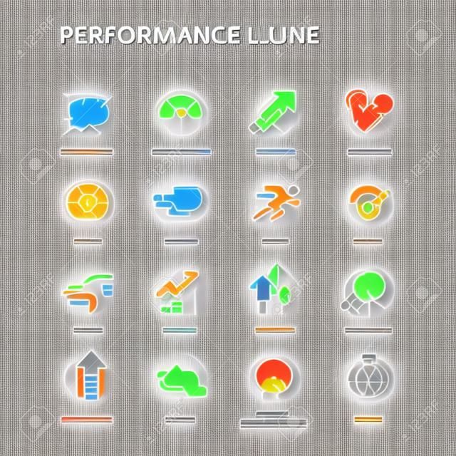 Einfache Set of Performance Related Farbe Vector Linie Icons. Enthält solche Symbole wie Expansion, Macht, Haste, Geschwindigkeit, Wachstum und mehr. Editierbare Stroke. 64x64 Pixel Perfect.