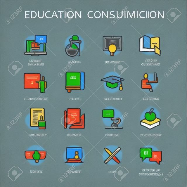 Simple Set of Education Related Color Vector Line Icons. Contains such Icons as Online Education, Video Lesson, Hat, E-books and more. Editable Stroke. 64x64 Pixel Perfect.